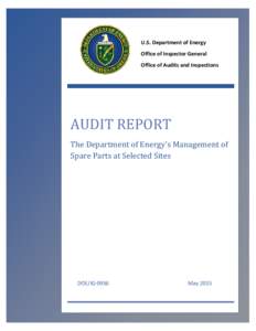 U.S. Department of Energy Office of Inspector General Office of Audits and Inspections AUDIT REPORT