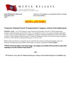 FOR IMMEDIATE RELEASE 4 December[removed]CONTACT: TN NATIONAL GUARD JOINT PUBLIC AFFAIRS[removed]OFFICE)