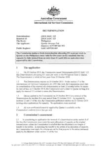 Australian Government International Air Services Commission DETERMINATION Determination: Renewal of: The :Q.oute:
