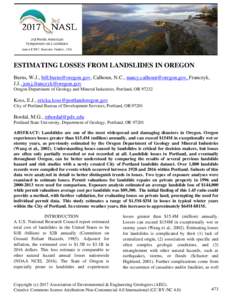 Estimating Losses from Landslides in Oregon, presented at 3rd North American Symposium on Landslides, Roanoke, VA, June 4-8, 2017