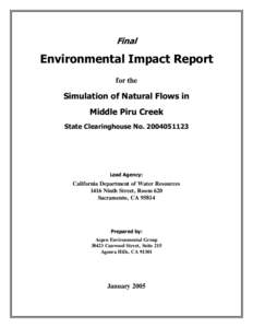 Final  Environmental Impact Report for the  Simulation of Natural Flows in