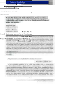 bs_bs_banner  Political Psychology, Vol. xx, No. xx, 2013 doi: popsNot in My Backyard! Authoritarianism, Social Dominance