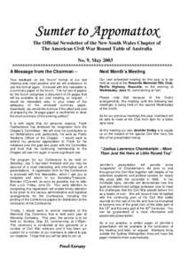 Sumter to Appomattox Newsletter No 9 - May 2004