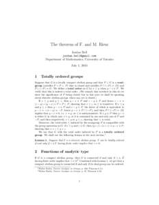 The theorem of F. and M. Riesz Jordan Bell  Department of Mathematics, University of Toronto July 1, 2014
