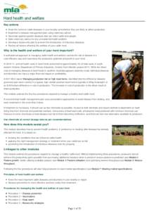 Herd health and welfare Key actions Know the common cattle diseases in your locality and whether they are likely to affect production. Implement a disease management plan using veterinary advice. Vaccinate against specif