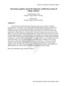 Journal of Academic and Business Ethics  Advancing cognitive moral development: a field observation of college students Cynthia Rodriguez Cano Georgia College & State University
