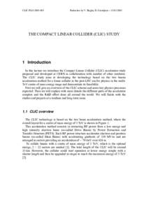 CLIC-PLORedaction by V. Baglin, D. Grandjean – THE COMPACT LINEAR COLLIDER (CLIC) STUDY