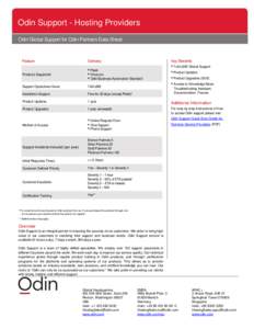 Odin Support - Hosting Providers Odin Global Support for Odin Partners Data Sheet Feature  Delivery