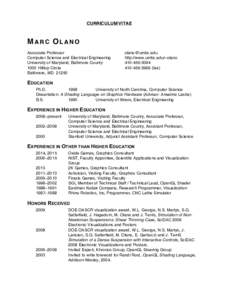 CURRICULUM VITAE  MARC OLANO Associate Professor Computer Science and Electrical Engineering University of Maryland, Baltimore County