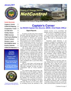 County of Orange RACES  NetControl Inside this issue: Captain’s Corner