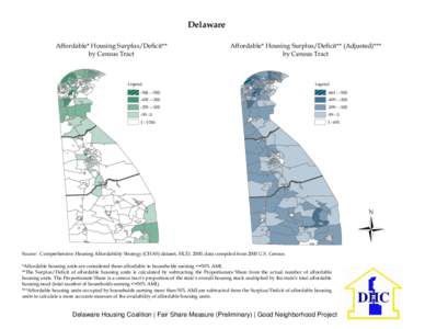 Delaware Affordable* Housing Surplus/Deficit** by Census Tract Affordable* Housing Surplus/Deficit** (Adjusted)*** by Census Tract