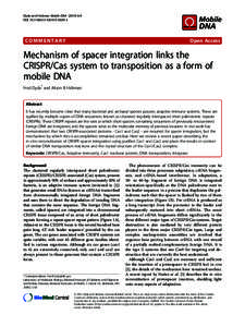 Mechanism of spacer integration links the CRISPR/Cas system to transposition as a form of mobile DNA