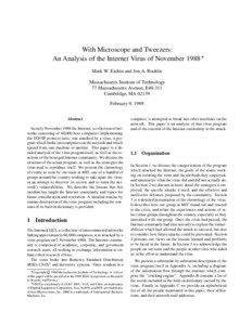 With Microscope and Tweezers: An Analysis of the Internet Virus of November 1988  