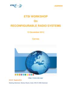 AGENDA  ETSI WORKSHOP On RECONFIGURABLE RADIO SYSTEMS 12 December 2012