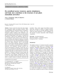Oecologia:741–750 DOIs00442COMMUNITY ECOLOGY - ORIGINAL PAPER  Do extrafloral nectar resources, species abundances,