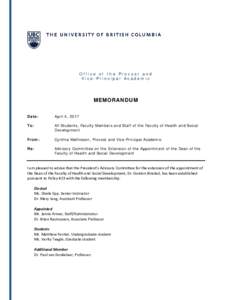 Office of the Provost and Vice-Principal Academic MEMORANDUM Date: