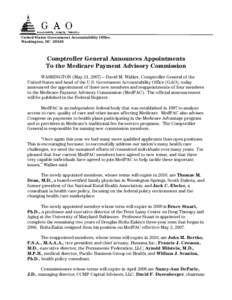 Medicare Payment Advisory Commission (MedPACAppointments Announcement