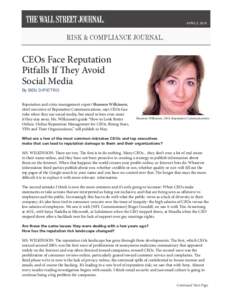 APRIL 2, 2015  CEOs Face Reputation Pitfalls If They Avoid Social Media By BEN DIPIETRO