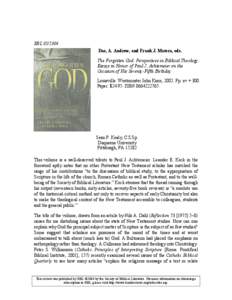 RBL[removed]Das, A. Andrew, and Frank J. Matera, eds. The Forgotten God: Perspectives in Biblical Theology: Essays in Honor of Paul J. Achtemeier on the Occasion of His Seventy-Fifth Birthday Louisville: Westminster John