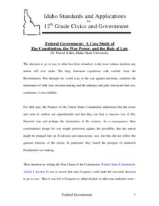 Idaho Standards and Applications for th  12 Grade Civics and Government