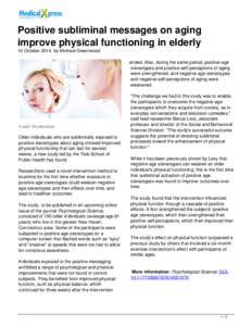 Positive subliminal messages on aging improve physical functioning in elderly