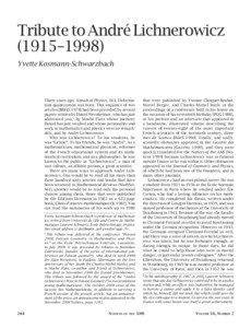 Tribute to André Lichnerowicz (1915–1998) Yvette Kosmann-Schwarzbach