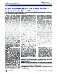 Editorial  Rabies, Still Neglected after 125 Years of Vaccination Herve´ Bourhy1, Alice Dautry-Varsat1, Peter J. Hotez2,3, Je´roˆme Salomon1* 1 Institut Pasteur, Paris, France, 2 Sabin Vaccine Institute, Washington, D