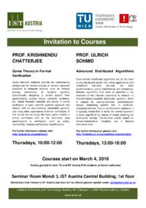                                    Invitation to Courses PROF. KRISHNENDU CHATTERJEE
