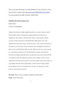 This is an Accepted Manuscript of an article published by Taylor & Francis in Atlantic Studies in 2012, available online: http://dx.doi.org[removed][removed]It was part funded by the AHRC (Grant Ref. AH/I0272