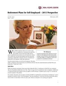 Retirement Plans for Self-Employed – 2015 Perspective Jerrold J. Stern May 7, 2015 W