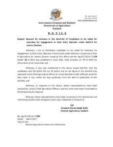 PhFaxEmail:  Government of Jammu and Kashmir Directorate of Agriculture