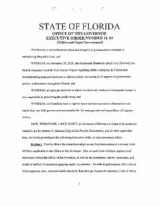 .·  STATE OF FLORIDA OFFICE OF THE GOVERNOR EXECUTIVE ORDER NUMBER 11~03 (Ethics and Open Government)