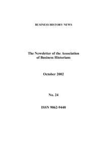 BUSINESS HISTORY NEWS  The Newsletter of the Association of Business Historians  October 2002