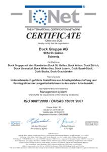 CERTIFICATE IQNet and SQS hereby certify that the organisation  Dock Gruppe AG