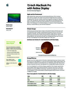 15-inch MacBook Pro   with Retina Display Environmental Report Apple and the Environment  Model numbers