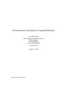 An Introduction to the Quality of Computed Solutions
