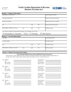 North Carolina Department of Revenue Business Tax Interview Form RO-1066 Rev)