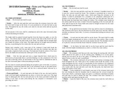 2013 USA Swimming - Rules and Regulations PART ONE TECHNICAL RULES ARTICLE 101 INDIVIDUAL STROKES AND RELAYSBREASTSTROKE