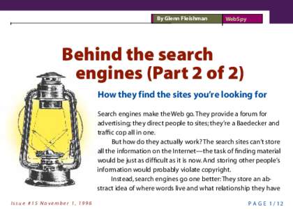 By Glenn Fleishman  WebSpy Behind the search engines (Part 2 of 2)