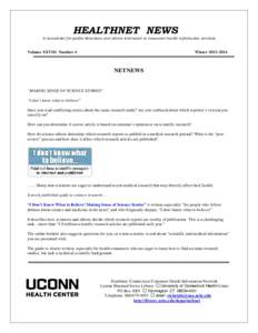HEALTHNET NEWS  A newsletter for public librarians and others interested in consumer health information services Volume XXVIII Number 4