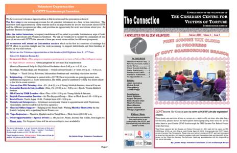 Volunteer Opportunities At CCVT Scarborough Location A PUBLICATION BY THE VOLUNTEERS OF  THE CANADIAN CENTRE FOR