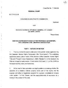 CCLA Written Submission on LEMIRE Case (Constitutionality of Internet Censorship)