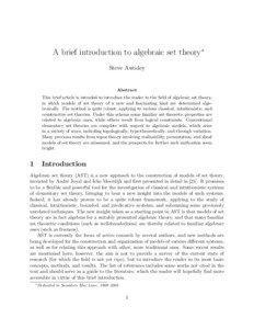 A brief introduction to algebraic set theory∗ Steve Awodey