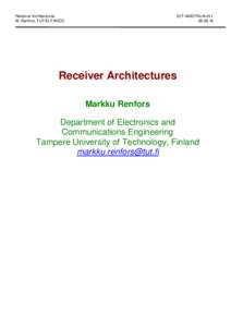 Receiver Architectures M. Renfors, TUT/ELT/WICO ELTRxArch