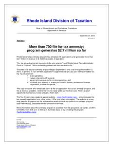 Rhode Island Division of Taxation State of Rhode Island and Providence Plantations Department of Revenue September 24, 2012 ADV