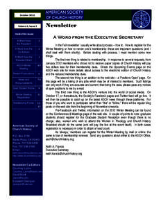 OctoberNewsletter Volume 6, Issue 2 Inside this issue: