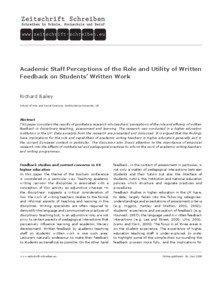 Academic Staff Perceptions of the Role and Utility of Written Feedback on Students’ Written Work
