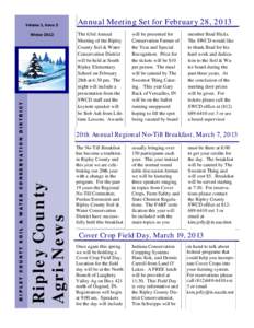 Volume 1, Issue 2  The 63rd Annual Meeting of the Ripley County Soil & Water Conservation District
