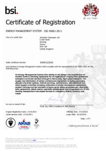 Certificate of Registration ENERGY MANAGEMENT SYSTEM - ISO 50001:2011 This is to certify that: Johnston Sweepers Ltd Curtis Road