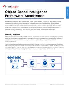C O N S U LT I N G  Object-Based Intelligence Framework Accelerator As the only Enterprise NoSQL database, MarkLogic® delivers support for Big Data scale and performance, enabling our customers to build systems that cos